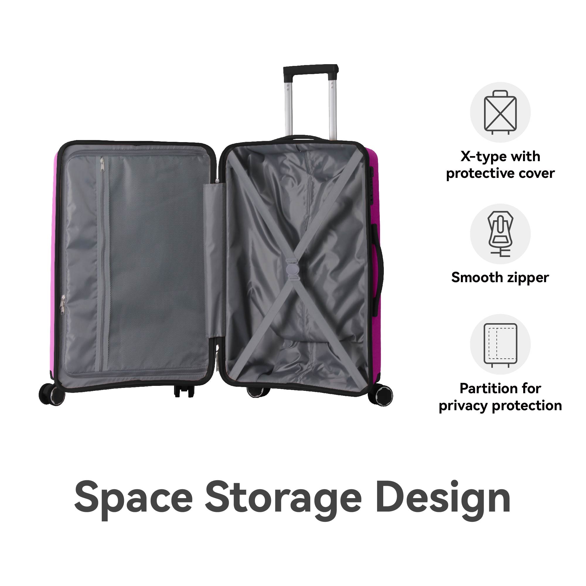 3-Piece Luggage Set Travel Lightweight Suitcases With Rolling Wheels, TSA Lock & Moulded Corner, Carry On Luggages For Business, Trip, (20"/24"/28"), Rose Pink_voghion.com